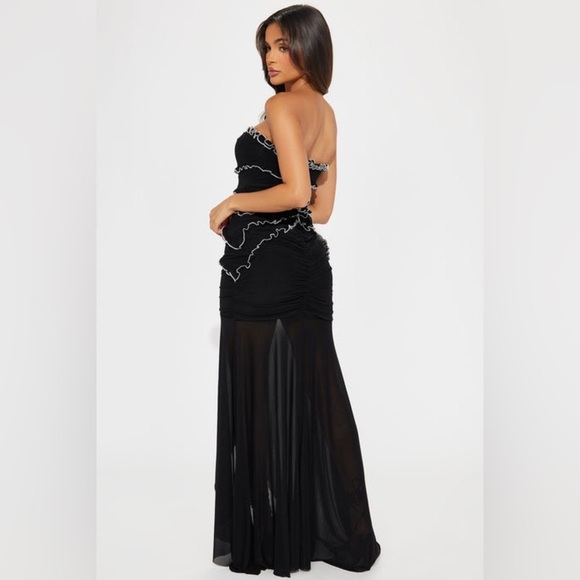 NWT Klesis Black/White Ruffle Mesh Strapless Maxi Dress Size Small - Picture 10 of 14